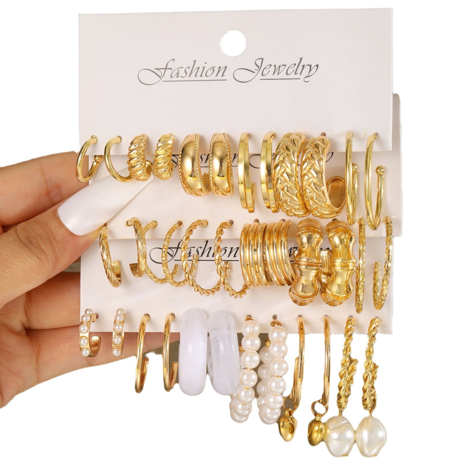 Damen Ohrstecker-Set mit vielfältigen Gold-Designs und funkelnden Akzenten Shop Nory