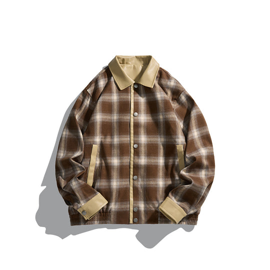 Herren Karierte Overshirt‑Jacke aus Flanell mit Kunstleder‑Details und Druckknopfleiste Shop Nory