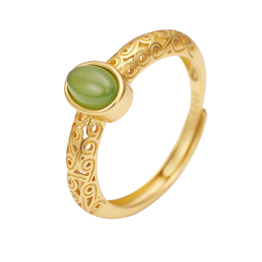 Damen eleganter Ring mit kunstvollem Design und grünem Halbedelstein Shop Nory
