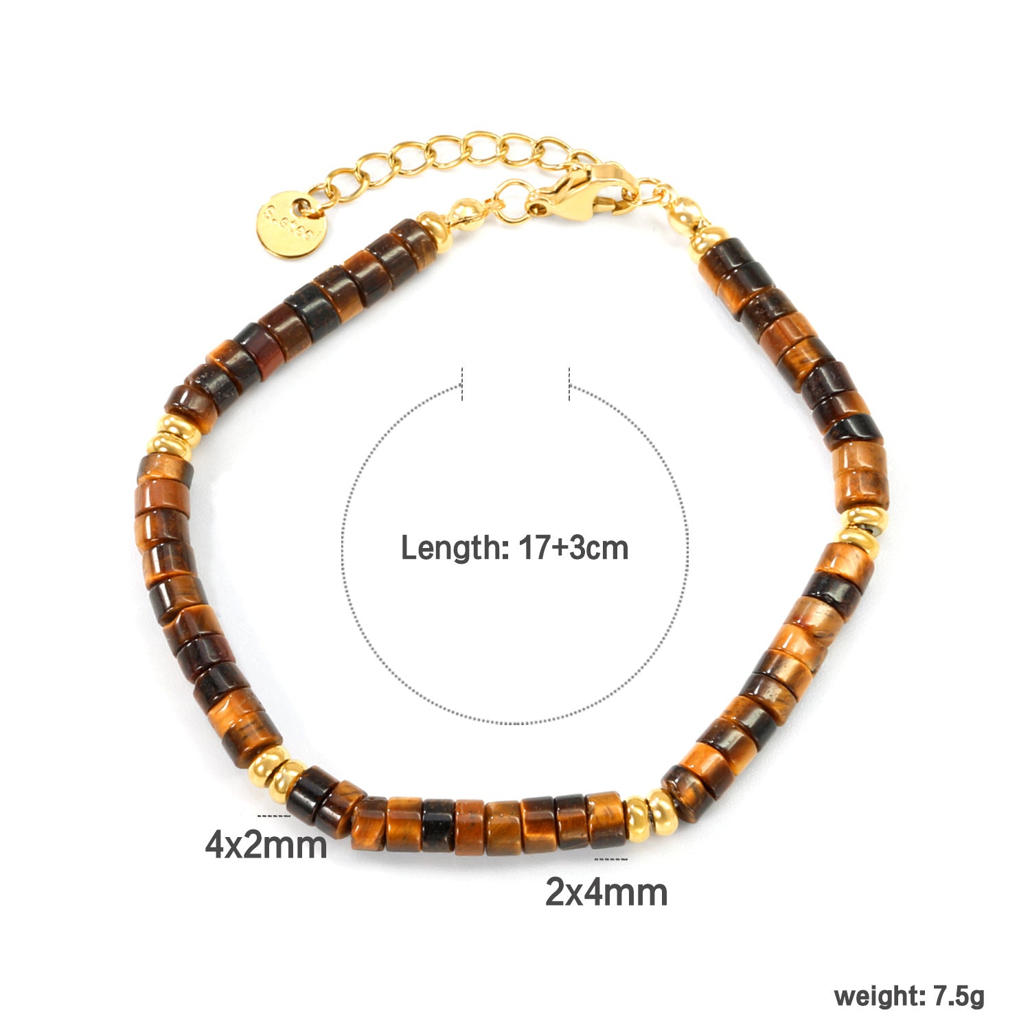 Damen Armband mit bunten Tigeraugen-Perlen und goldplattierten Akzenten Shop Nory