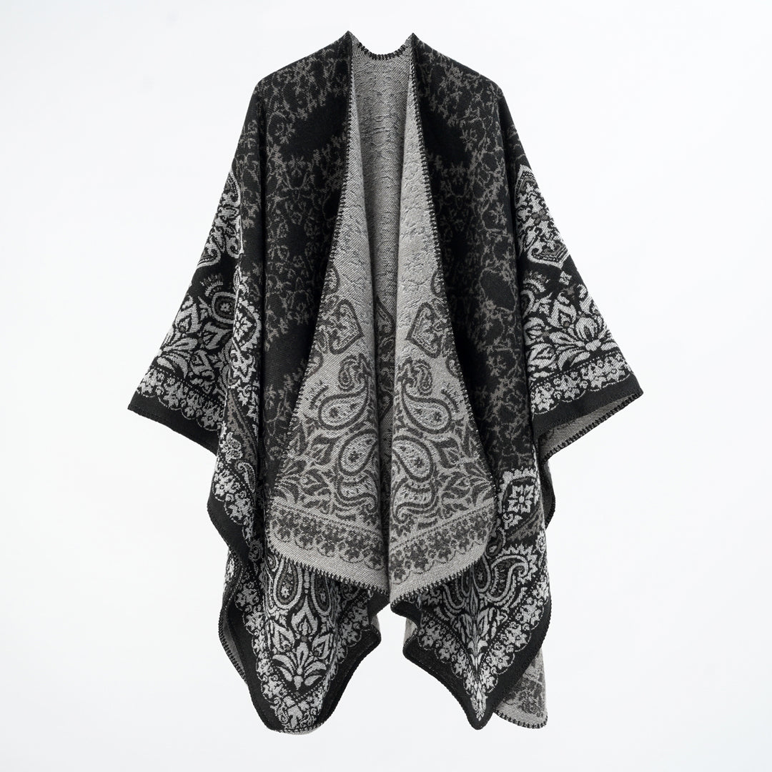 Damen Überwurfponcho im Double-Face‑Jacquard mit Paisley‑Inspiration und Zierstichkante Shop Nory