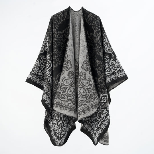 Damen Überwurfponcho im Double-Face‑Jacquard mit Paisley‑Inspiration und Zierstichkante Shop Nory