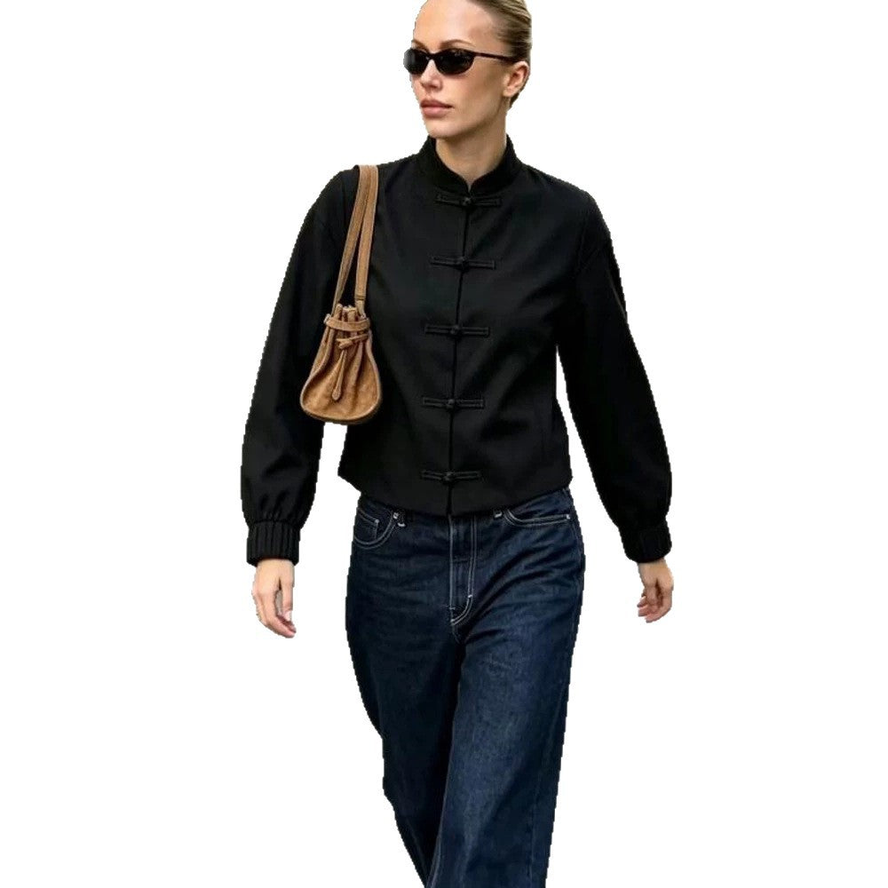 Damen Kurzjacke mit Stehkragen, chinesischen Knotenverschlüssen und elastischen Bündchen Shop Nory