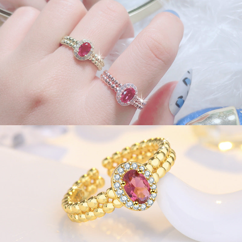 Damenring mit hochwertigem, funkelndem Rubin und Zirkonia-Besatz Shop Nory