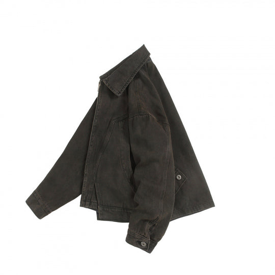 Unisex Boxy-Worker-Blouson aus gewaschenem Canvas mit durchgehendem Reißverschluss, Hemdkragen und asymmetrischen Eingrifftaschen Shop Nory