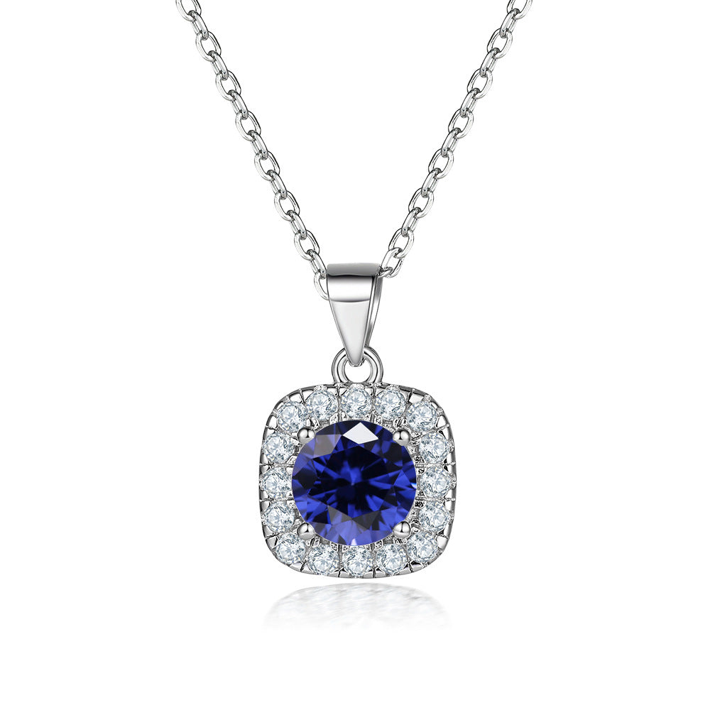 Damen Halskette mit luxuriösem, blauen Kristall und funkelndem Zirkonia-Rahmen Shop Nory