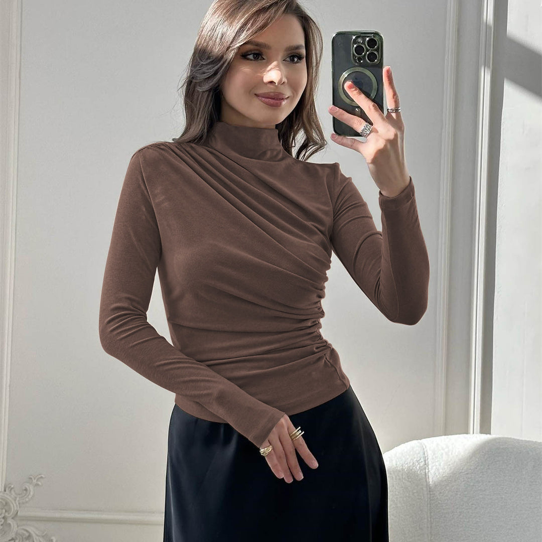Damen Fitted Langarmshirt mit Stehkragen und seitlicher Raffung Shop Nory
