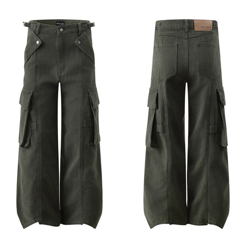 Damen hochtaillierte weite Cargo Culotte-Hose mit Multi‑Taschen und verstellbarem Bund Shop Nory