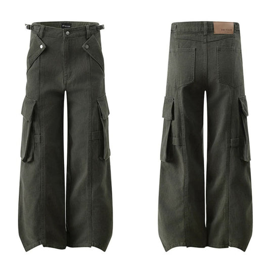 Damen hochtaillierte weite Cargo Culotte-Hose mit Multi‑Taschen und verstellbarem Bund Shop Nory