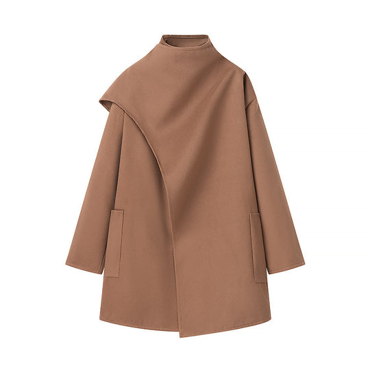 Damen Asymmetrischer Wollmix-Mantel mit Cape-Überwurf und Stehkragen Shop Nory