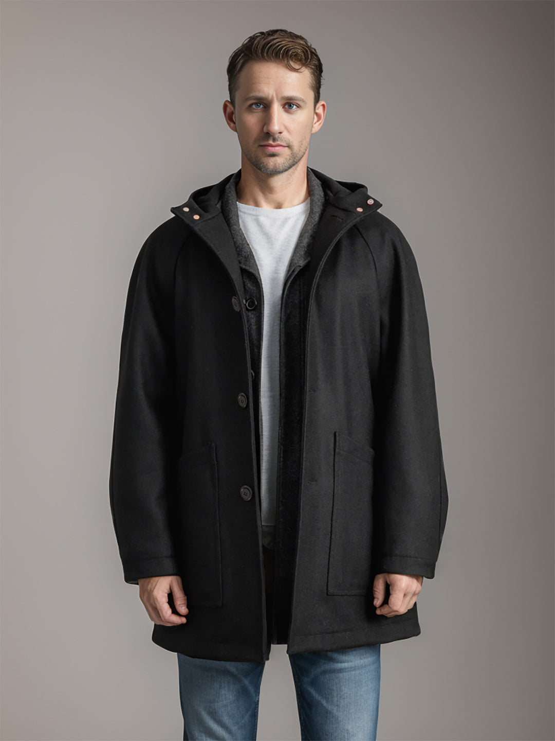 Herren Kapuzenmantel im Oversize-Schnitt mit Teddyfutter Shop Nory