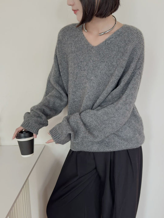 Femme Luxuriöser V-Ausschnitt Pullover