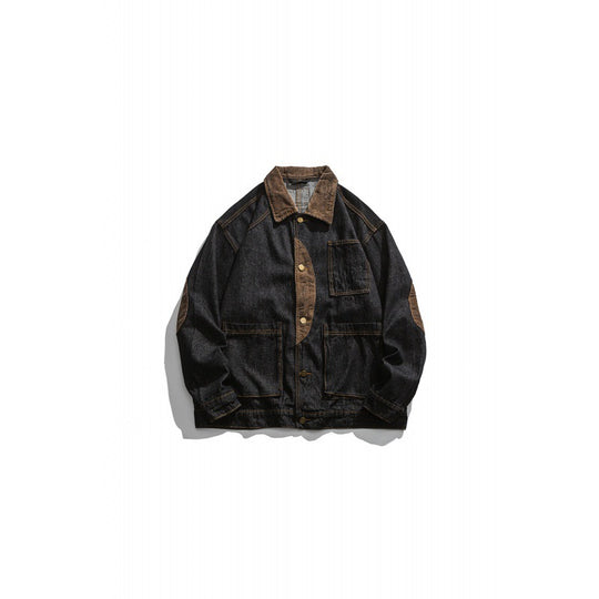 Herren Boxy Denim-Workerjacke mit Cordkragen, Pattentaschen und Ellbogenpatches Shop Nory