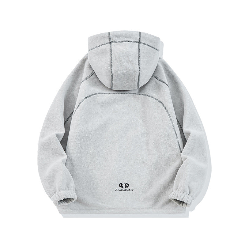 Unisex Oversize Fleece-Kapuzenjacke mit Kontrastnähten und Reißverschlusstaschen Shop Nory