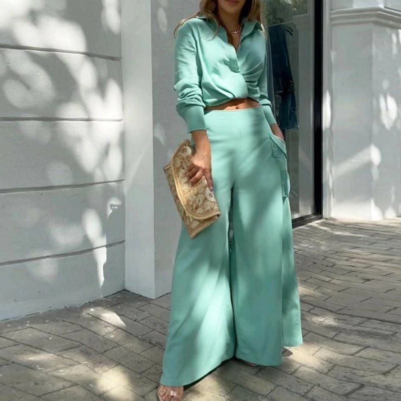 Damen Weite Palazzo-Hose mit extra weitem Bein, hoher Taille und Eingrifftaschen Shop Nory