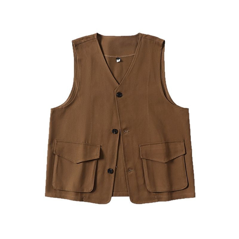 Herren Multifunktionale Baumwoll-Weste mit aufgesetzten Taschen und V-Ausschnitt Shop Nory
