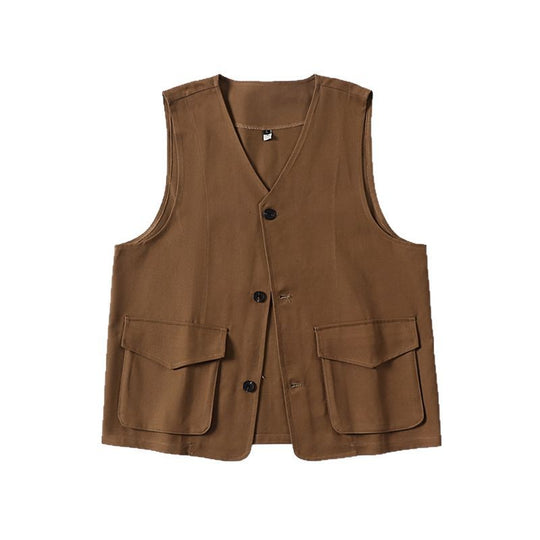 Herren Multifunktionale Baumwoll-Weste mit aufgesetzten Taschen und V-Ausschnitt Shop Nory