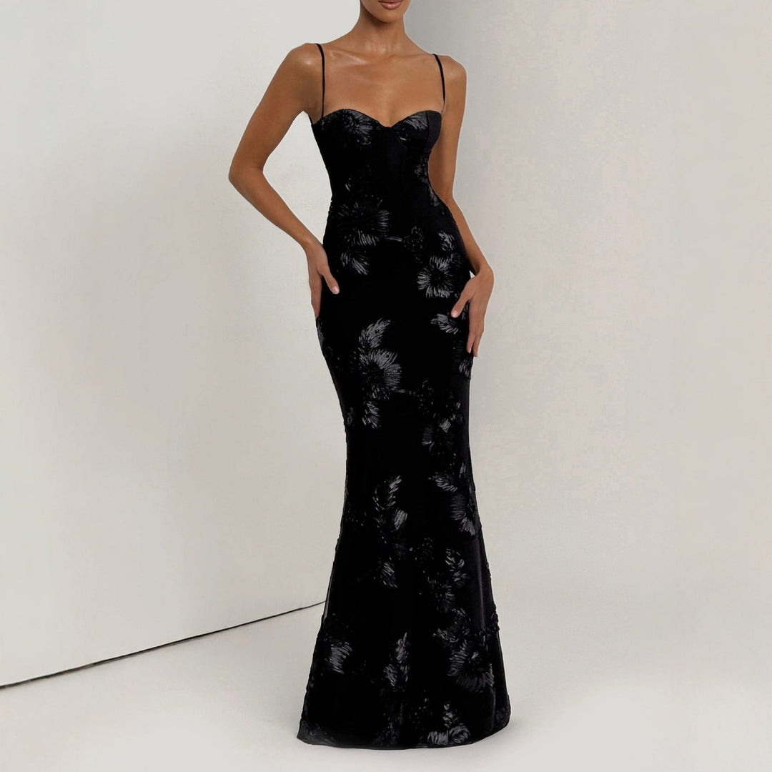 Damen figurbetontes Abendkleid mit floralem Stickdesign und hochwertigem Stoff