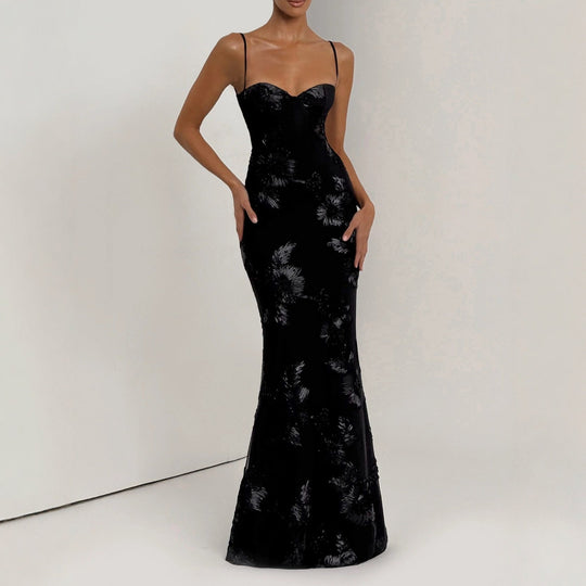 Damen figurbetontes Abendkleid mit floralem Stickdesign und hochwertigem Stoff