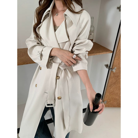 Damen Kastenförmiger Midilanger Trenchcoat mit weichem Fall und verstellbaren Manschetten Shop Nory