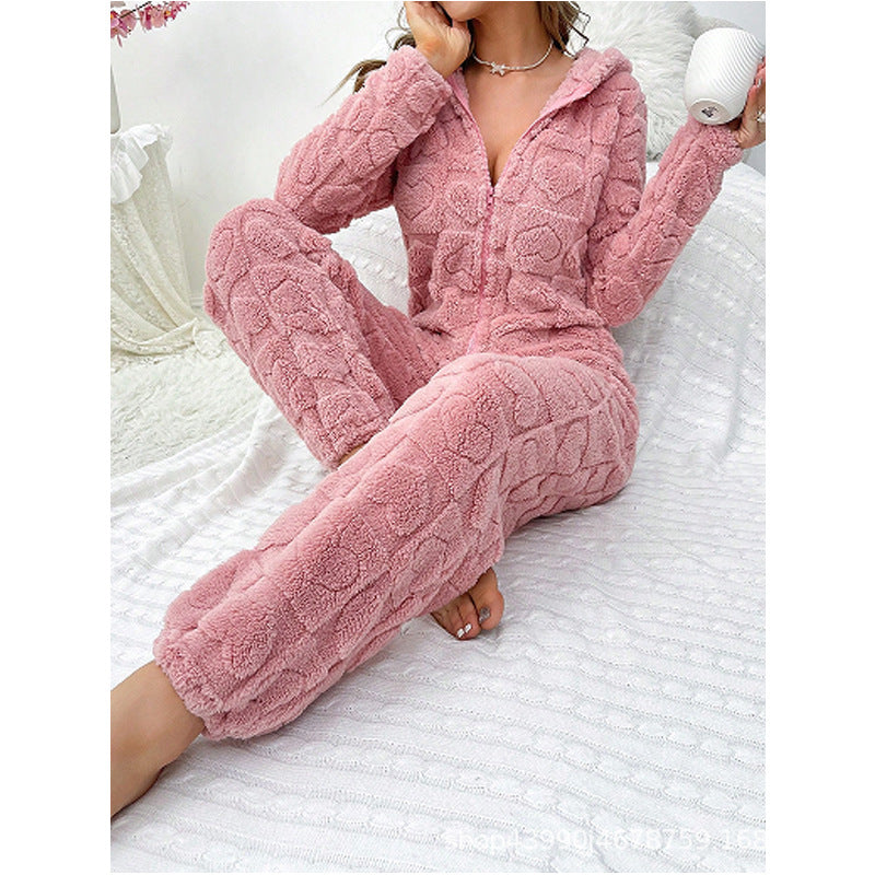 Damen Gemütlicher Fleece-Overall mit Kapuze