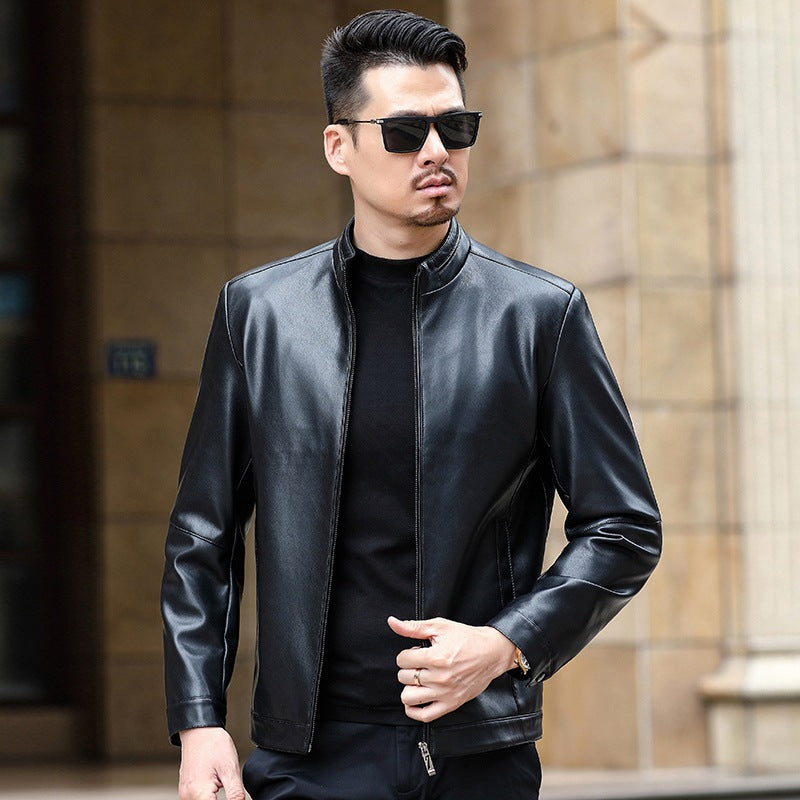 Herren Lederimitat-Übergangsjacke mit Stehkragen und verdecktem Reißverschluss Shop Nory
