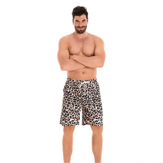 Herren Badeshorts im modernen Leopardenmuster mit verstellbarem Bund