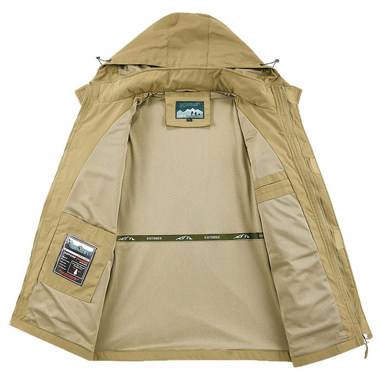 Herren Field‑Utility‑Outdoorjacke mit Kapuze, Multifach‑Taschen und Mesh‑Innenfutter Shop Nory