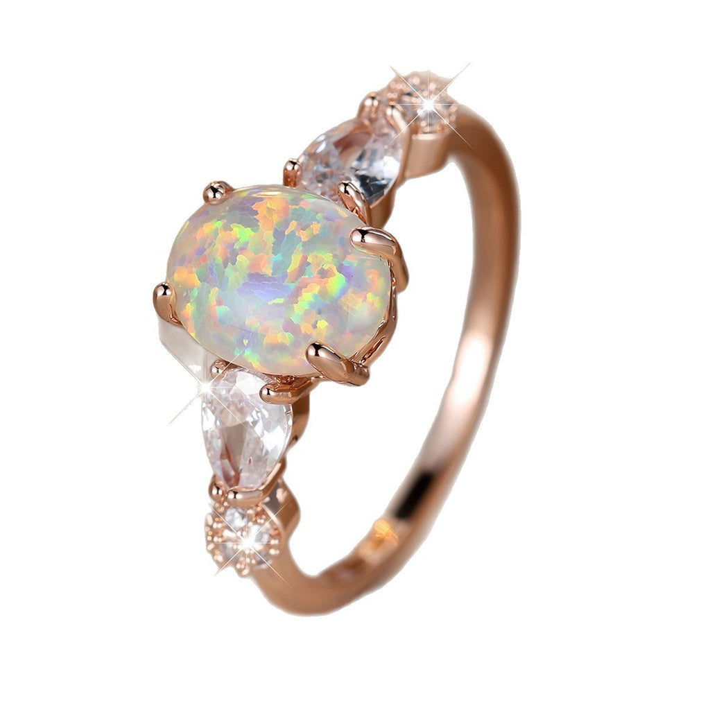 Damen Ring mit schimmerndem Opal und funkelnden Zirkonia-Elementen Shop Nory