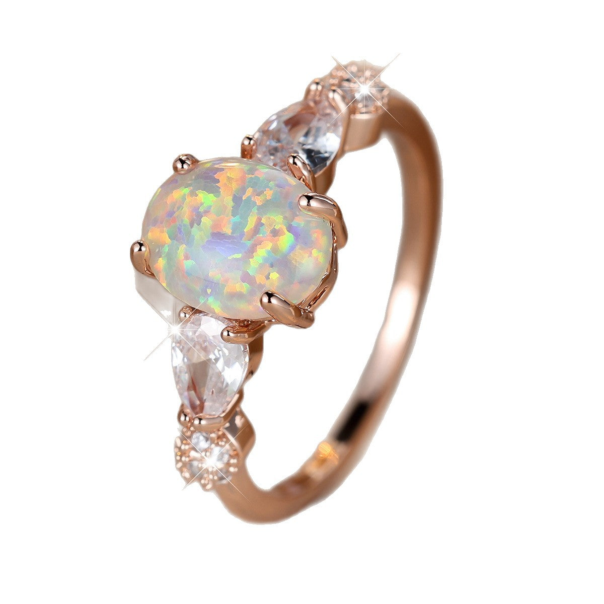 Damen Ring mit schimmerndem Opal und funkelnden Zirkonia-Elementen Shop Nory