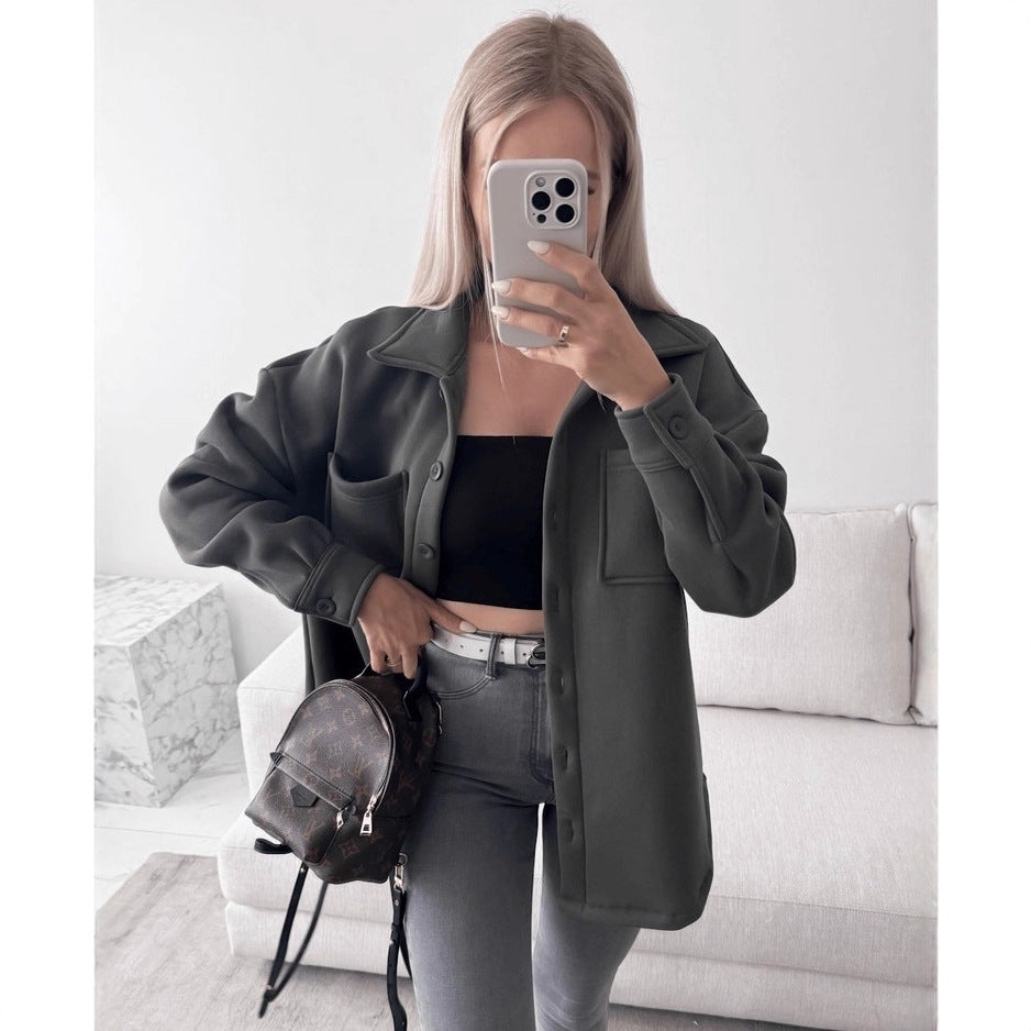 Damen Oversized Hemdjacke Shacket aus weichem Wollmix mit aufgesetzten Brusttaschen Shop Nory
