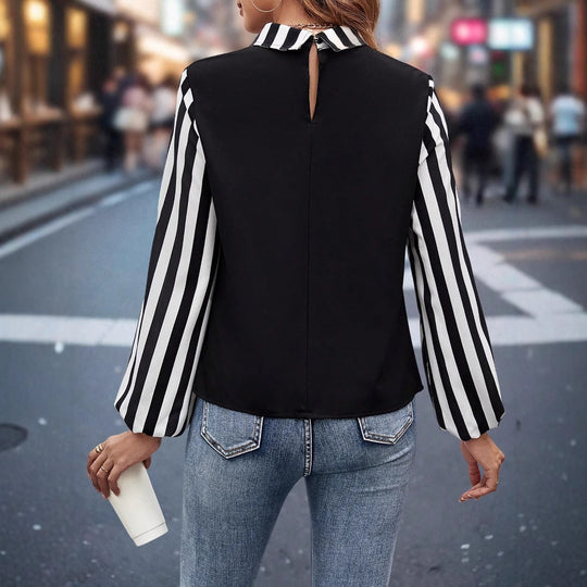 Damen Blusenoberteil mit kontrastierendem Hemdkragen und gestreiften Chiffonärmeln Shop Nory