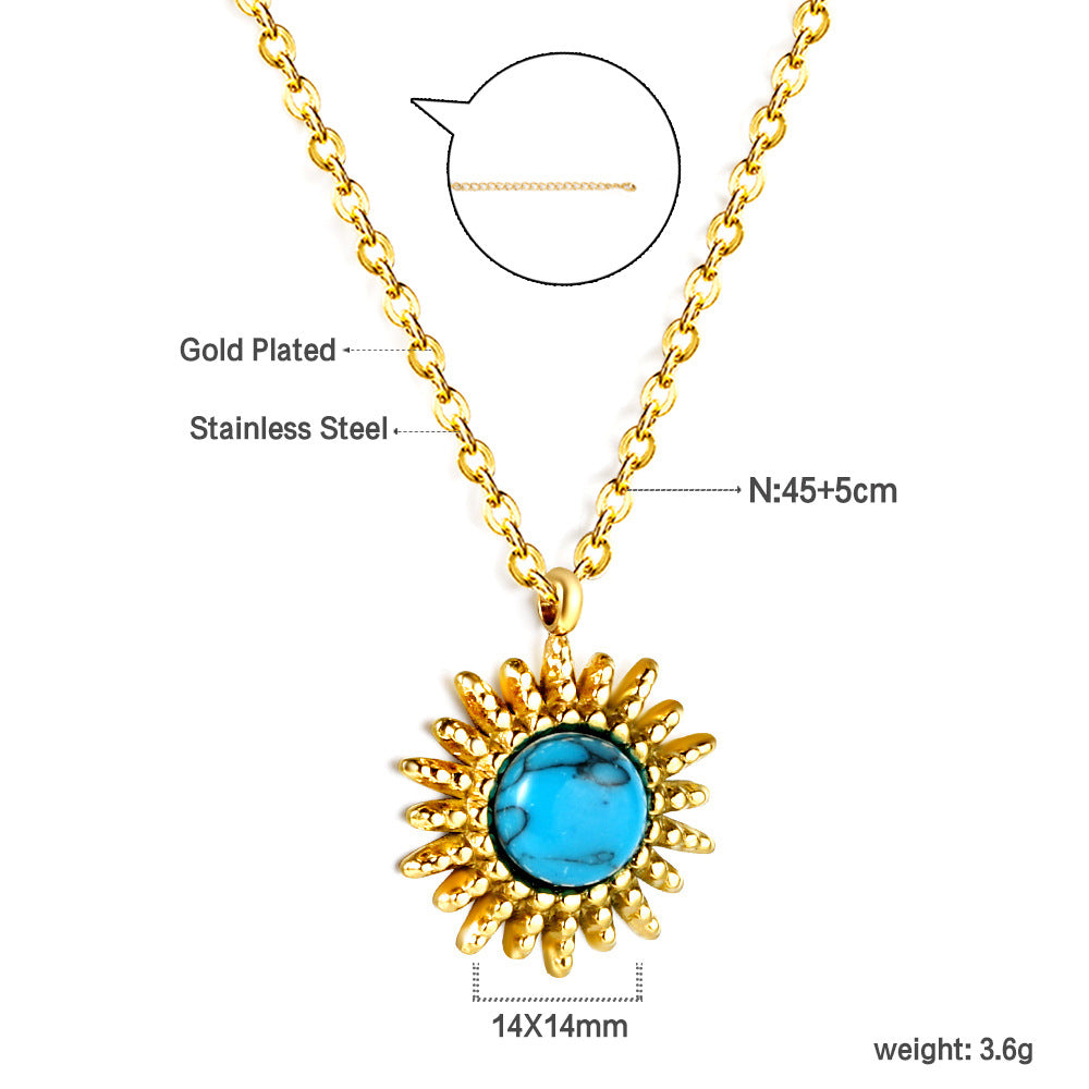 Damen Halskette mit goldplattiertem Anhänger und türkisfarbenem Stein Shop Nory