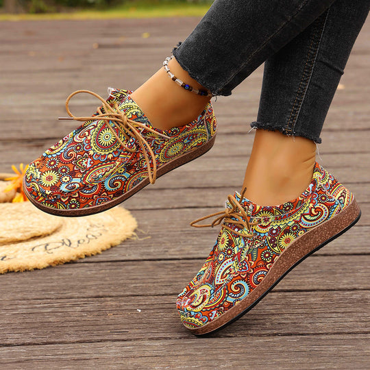 Damen bunte gemusterte Canvas-Schnürschuhe mit leichter Plateau-Sohle Shop Nory