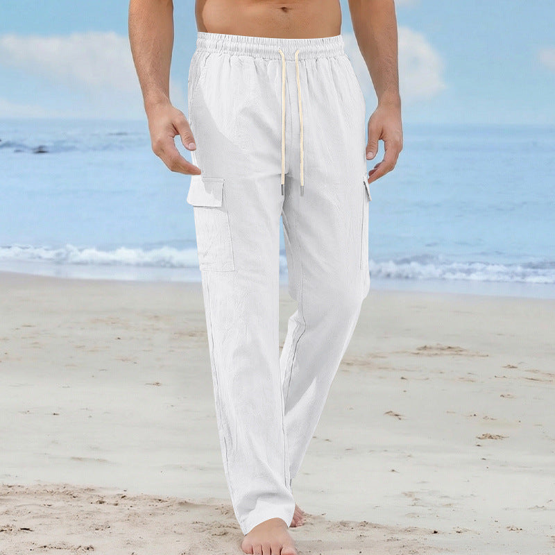 Herren Cargo-Strandhose aus Leinenmix mit elastischem Bund und Kordelzug Shop Nory
