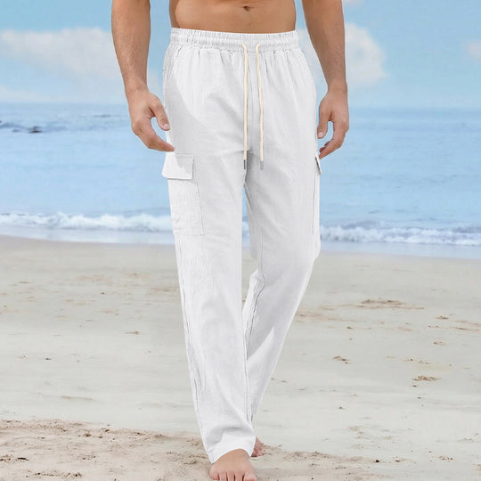 Herren Cargo-Strandhose aus Leinenmix mit elastischem Bund und Kordelzug Shop Nory