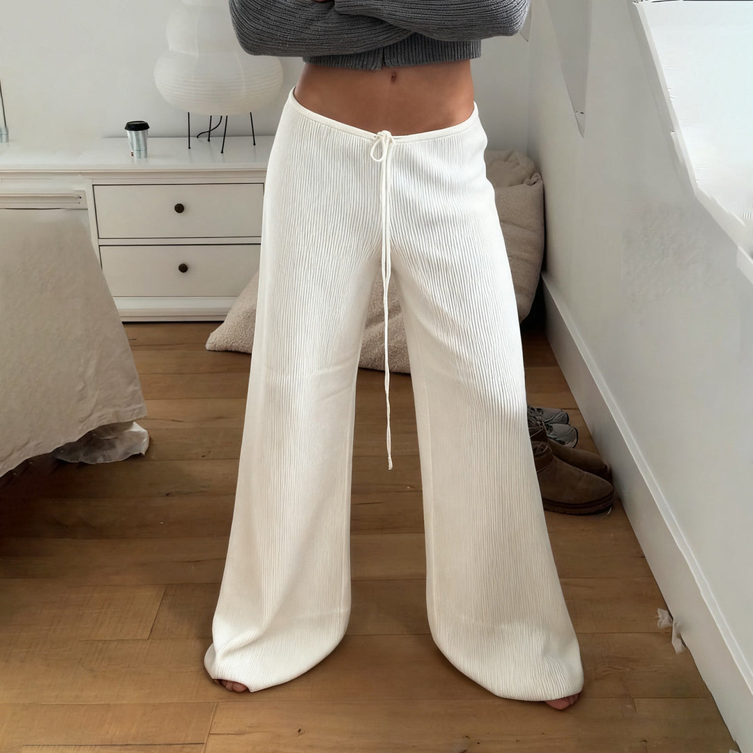 Damen nan lässige Lounge-Hose mit weitem Bein, elastischem Tunnelzugbund und feinem Rippstrick Shop Nory