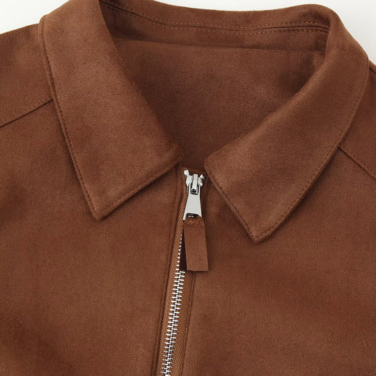 Damen Kurzgeschnittene Veloursoptik-Jacke mit zentralem Reißverschluss und Hemdkragen Shop Nory
