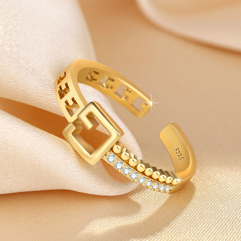 Damen Offener Ring mit kunstvollem geometrischem Design und funkelnden Zirkonia Shop Nory