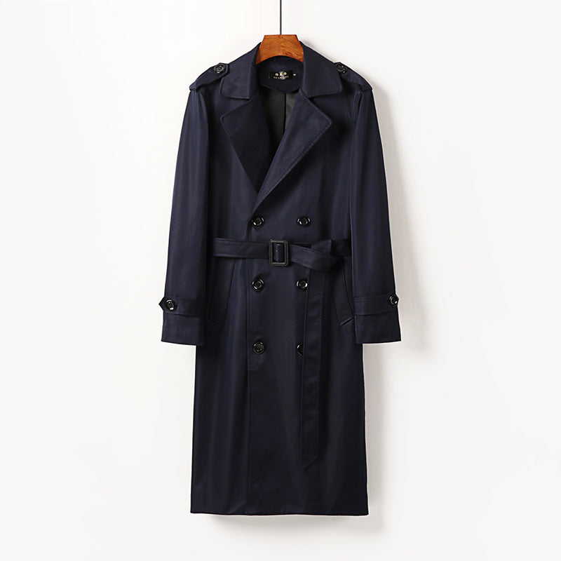 Herren Doppelreihiger Trenchcoat mit Schulterklappen, langer Silhouette und klassischem Revers Shop Nory