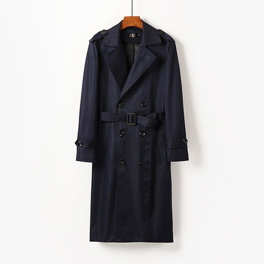 Herren Doppelreihiger Trenchcoat mit Schulterklappen, langer Silhouette und klassischem Revers Shop Nory