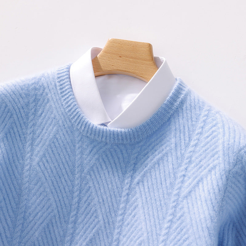 Herren strukturierter Rundhalspullover aus weichem Wollmix mit Chevron‑Strick Shop Nory