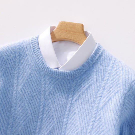 Herren strukturierter Rundhalspullover aus weichem Wollmix mit Chevron‑Strick Shop Nory