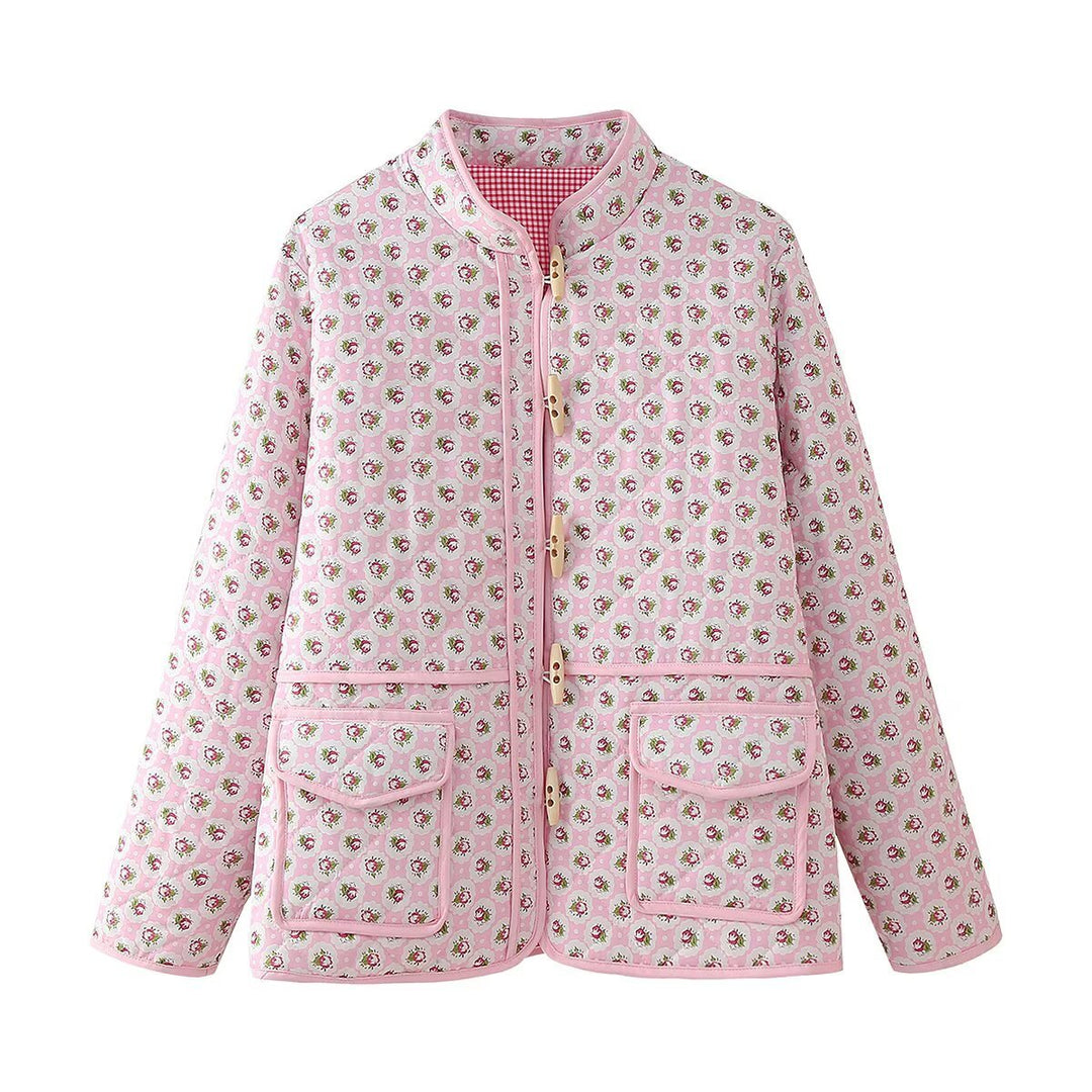 Damen gesteppte Kurzjacke mit Stehkragen, Zierknopfleiste und aufgesetzten Klappentaschen Shop Nory