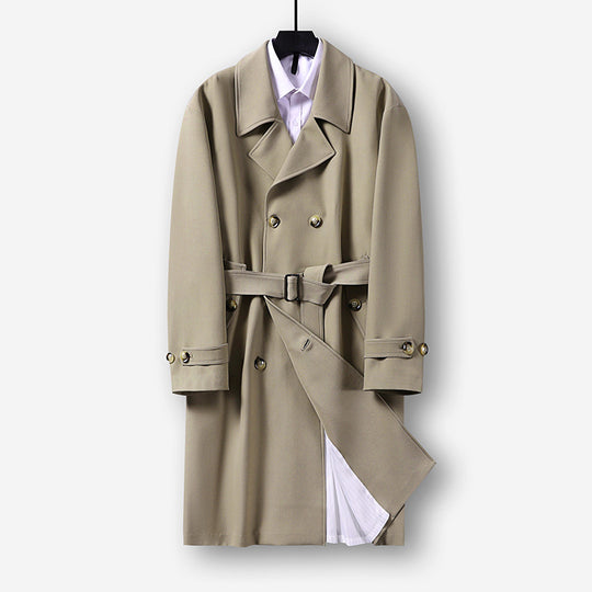 Herren Moderner knielanger Doppelreihiger Trenchcoat mit Taillengürtel Shop Nory