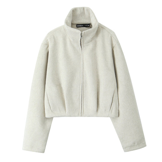 Damen Kastige Fleecejacke mit Stehkragen und verdecktem Reißverschluss Shop Nory