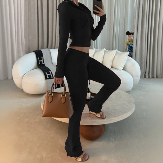 Damen Sportlicher Zweiteiler mit cropped Hoodie und elastischen Jogginghosen