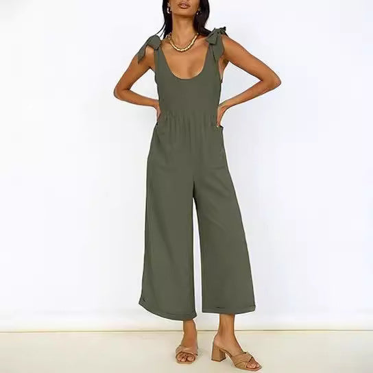 Damen Lässiger Jumpsuit mit verstellbaren Trägern und weitem Bein