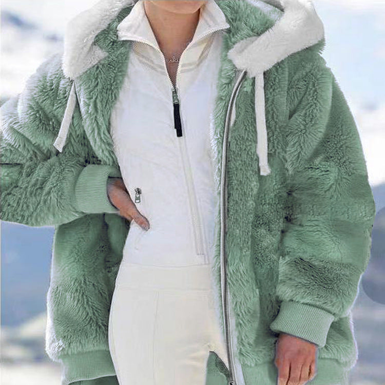 Damen nan kuschelige Kapuzen-Teddyjacke mit wattiertem Innenfutter und Rippbündchen Shop Nory