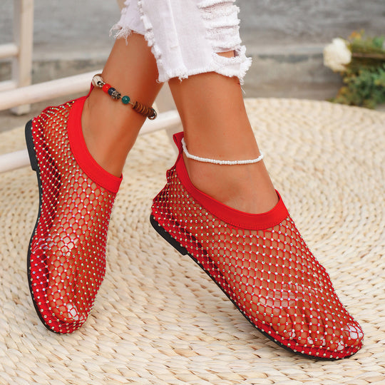 Damen Strick-Netz-Ballerinas mit Schmucksteinbesatz und sockenähnlichem Schaft Shop Nory